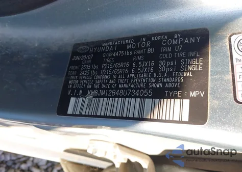 2008 Hyundai Tucson Gls из США, поврежденный, VIN KM8JM12B48U734055